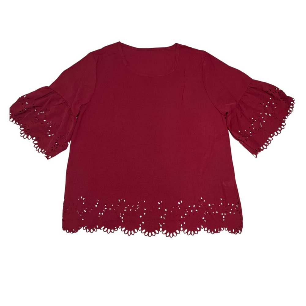NWT SHEIN Curve Women’s 2XL Deep Wine Eyelet Flutter Sleeve Top